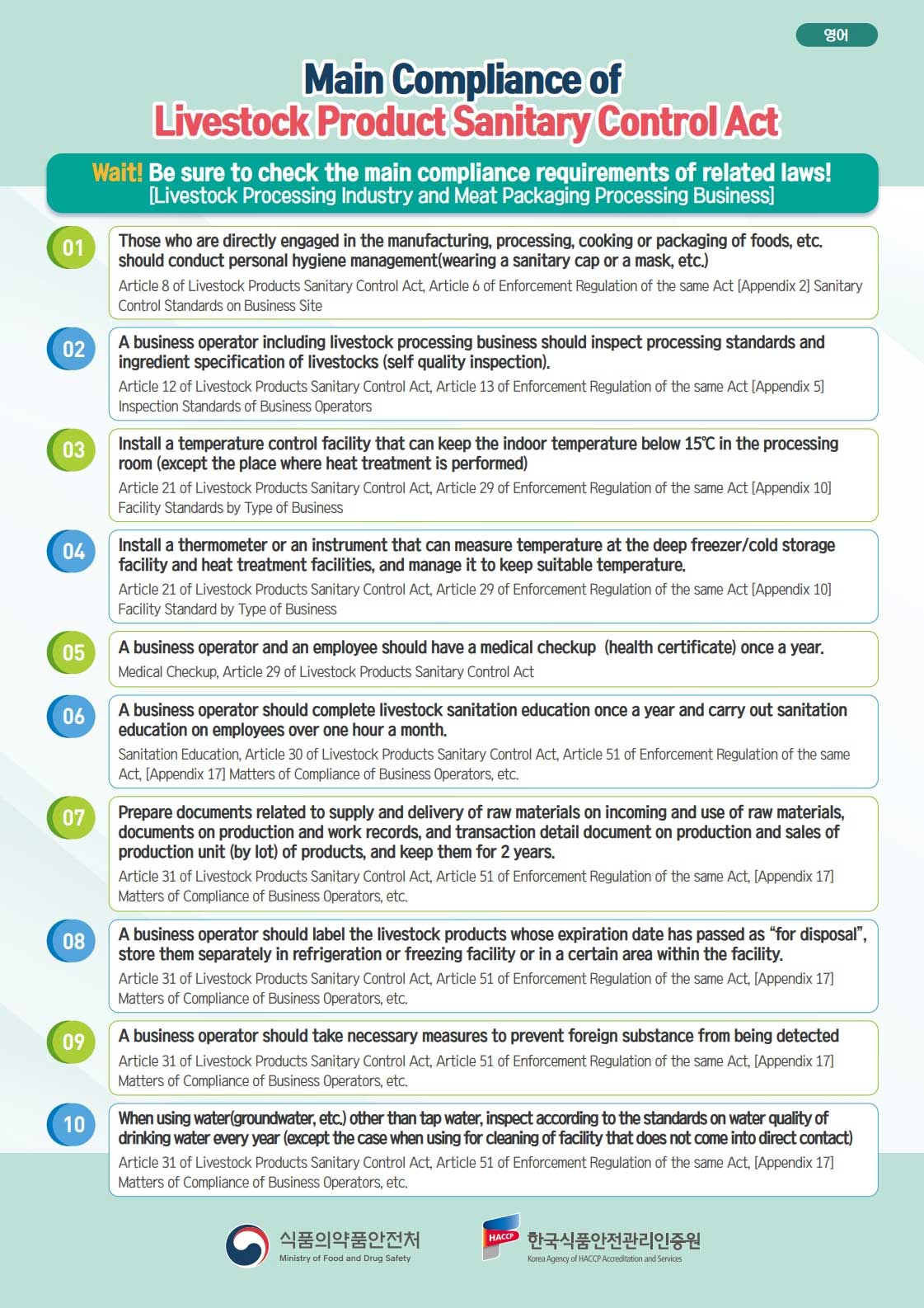 main compliance of livestock product sanitary control act